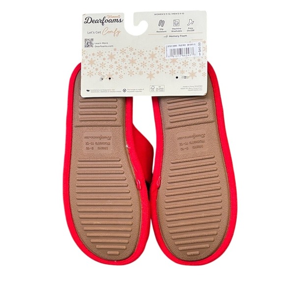 Dearfoams Christmas Red Santa Slippers w/Gold Bells Unisex SZ W 11-12; M 9-10 - Picture 2 of 16